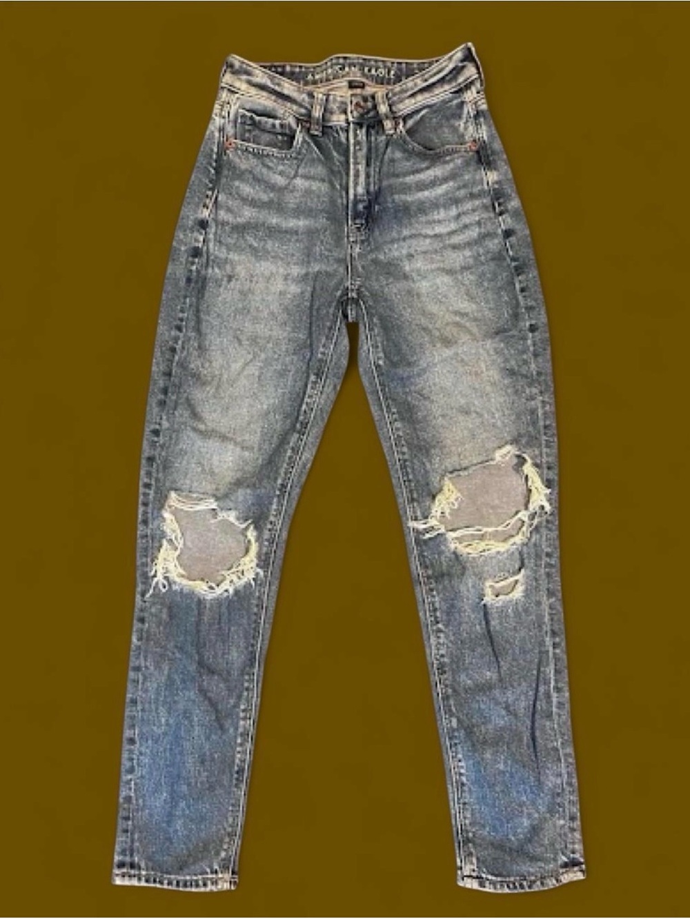 American Eagle Outfitters Distressed Light Blue Straight Leg Jeans
